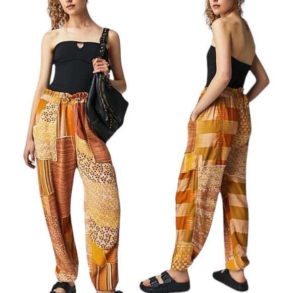 Free People Patchwork Track Pants - Orange and Brown - Picture 1 of 10